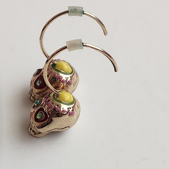 Betsey Johnson Gold and Pink Skull Earrings - Picture 2 of 5